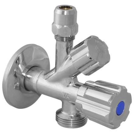 Кран подвійний кутовий для сантехприладів  Ø1/2" х 3/8" х 3/4"  VA Albertoni (D902385)