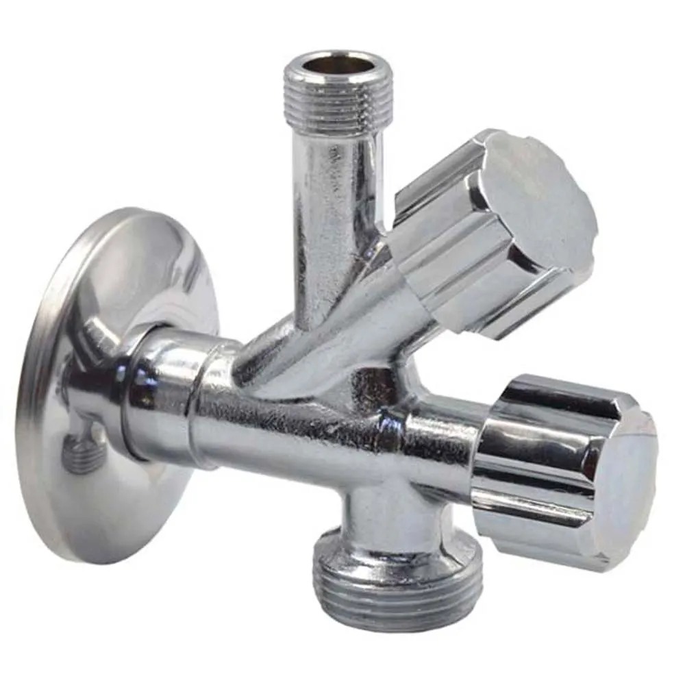 Кран подвійний кутовий для сантехприладів  Ø1/2" х 3/8" х 3/4"  VA Albertoni (D902594)