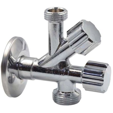 Кран подвійний кутовий для сантехприладів  Ø1/2" х 1/2" х 3/4"  VA Albertoni (D902694)