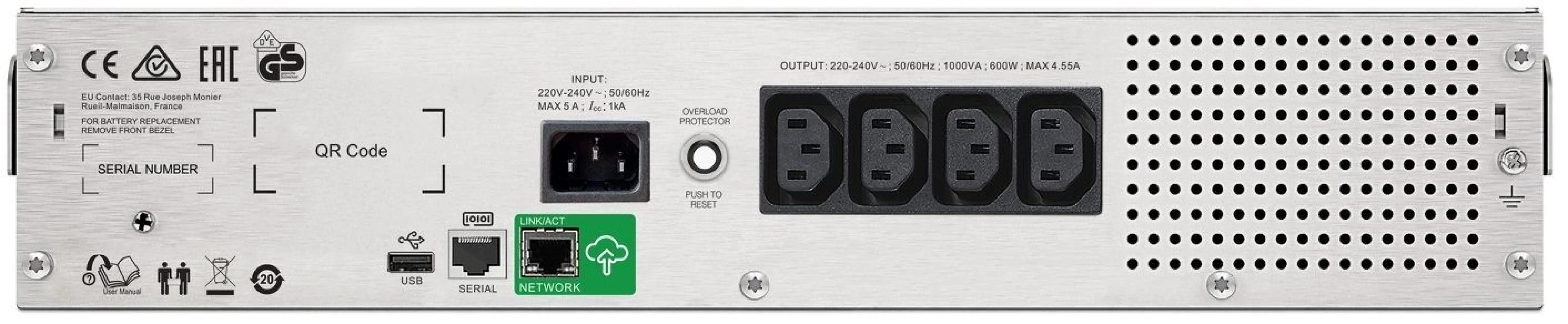 Джерело безперебійного живлення APC Smart-UPS C 1000VA/600W, RM 2U, LCD, USB, SmartConnect, 4xC13 Фото - 2