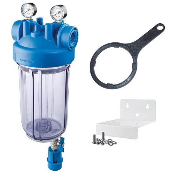 Фільтр-колба Atlas Filtri DP BIG S M TS Ø1" IN (пластик) 10" 45°C  8,3 bar +2 манометра 