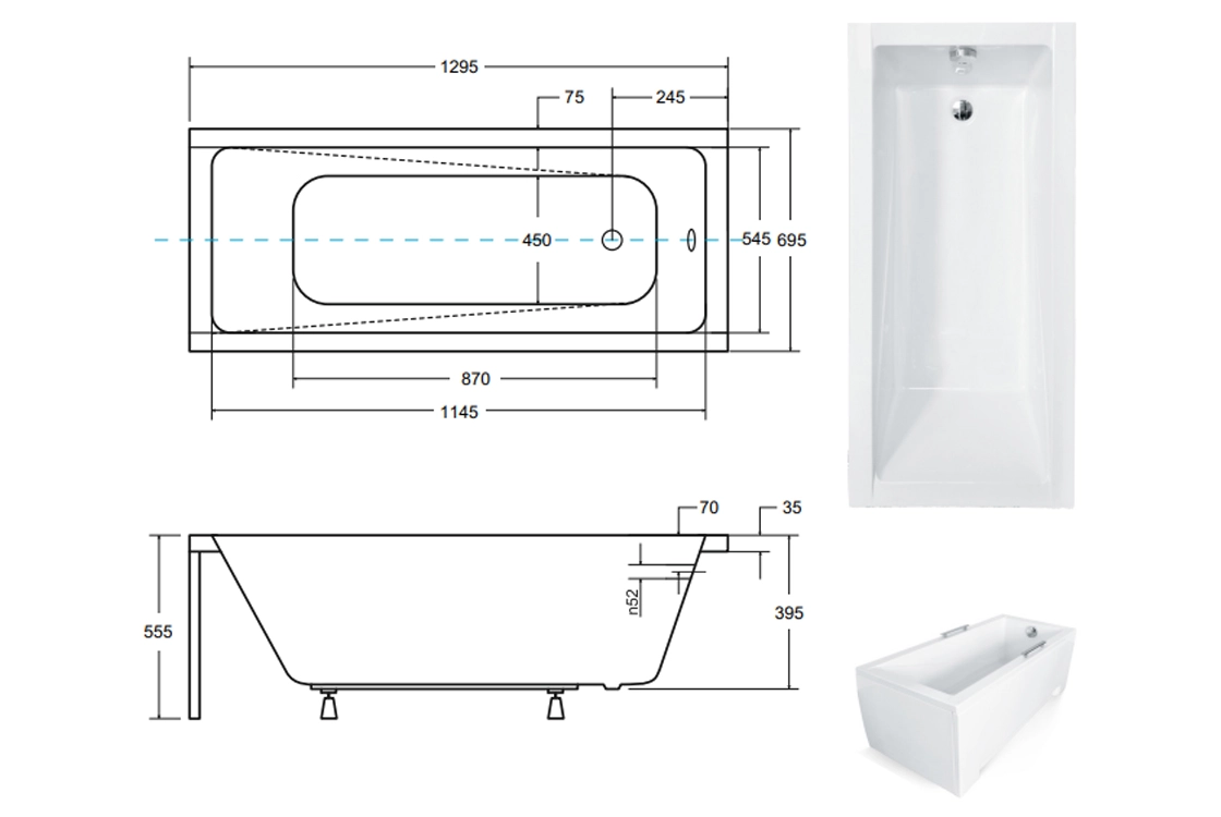 Ванна акриловая BESCO MODERN 130x70 (соло) без ног Фото - 3