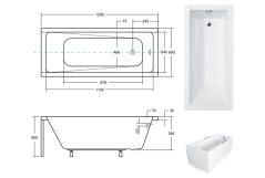 Ванна акриловая BESCO MODERN 130x70 (соло) без ног Фото - 3