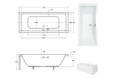 Ванна акриловая BESCO QUADRO 175х80 без ног и ручек / БЕЗ отверстий под ручки Фото - 3