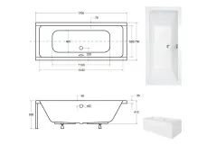 Ванна акрилова BESCO QUADRO 170х75 без ніг і ручок / БЕЗ отворів під ручки Фото - 3