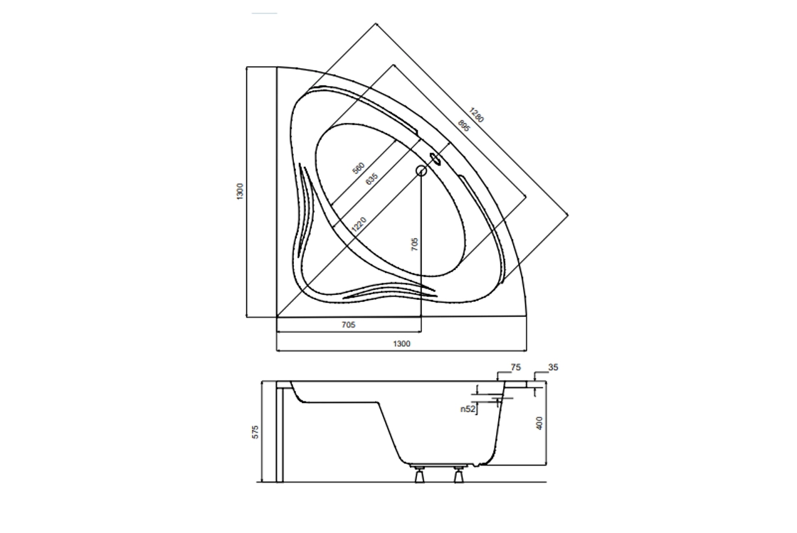 Ванна акриловая BESCO MIA 130x130 (соло) без ног Фото - 2