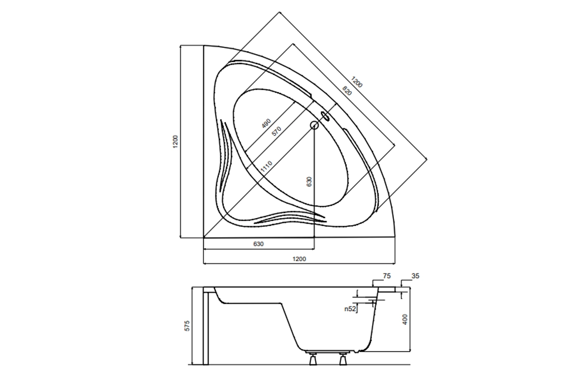Ванна акриловая BESCO MIA 120x120 (соло) без ног Фото - 2