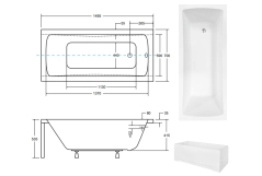 Ванна акрилова BESCO OPTIMA 150х70 (соло) без ніг Фото - 2
