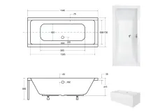 Ванна акрилова BESCO QUADRO 155х70 без ніг і ручок / БЕЗ отворів під ручки Фото - 3