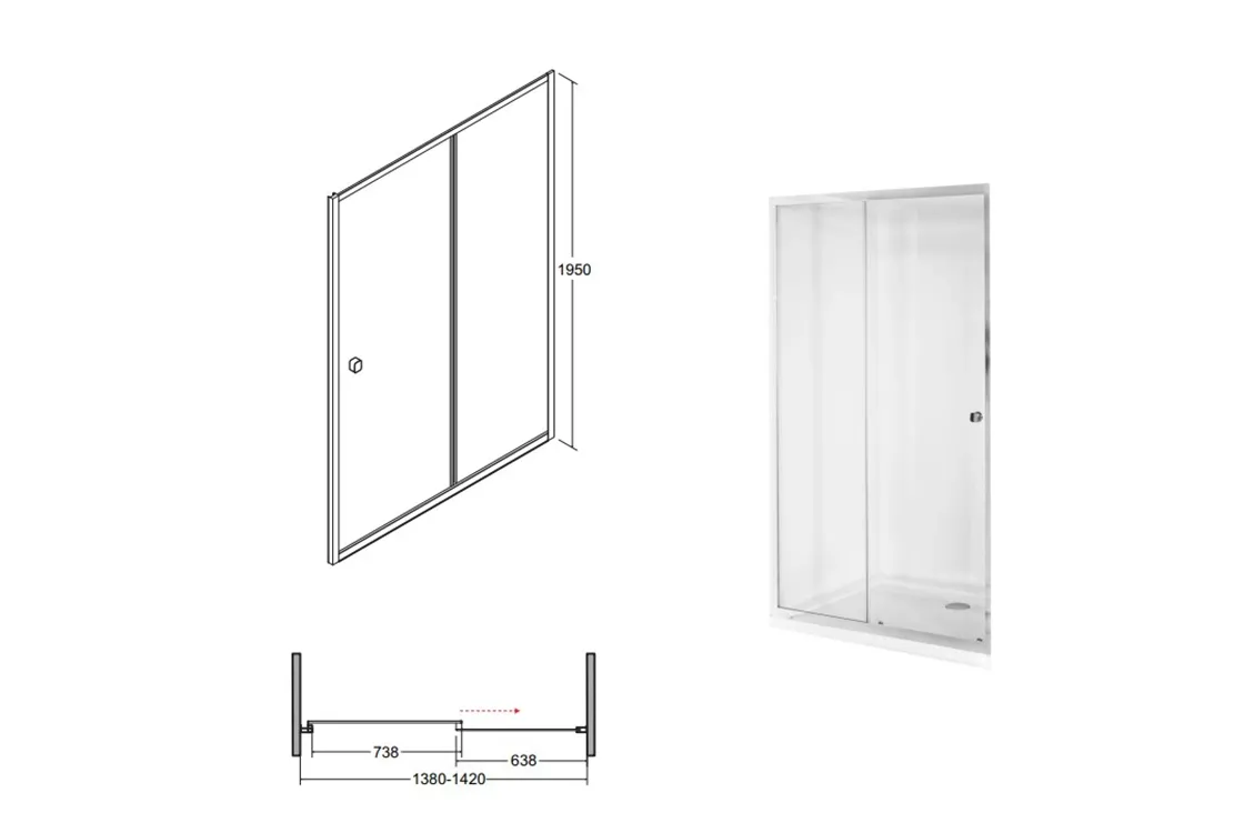 Душевые двери BESCO Duo slide 140x195 профиль хромированный блестящий, стекло прозрачное Фото - 2