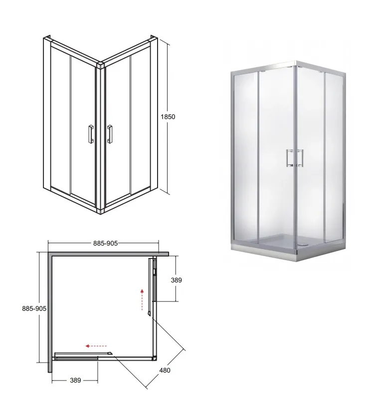 Кабина квадратная BESCO MODERN 90x90x185 стекло mrozone, профиль хромированный Фото - 2
