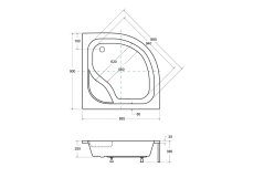 Піддон півкруглий BESCO DIPER I 90x90x24/38,5 з сидінням + ноги Фото - 1