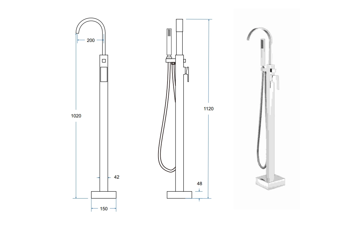 Смеситель для ванны свободностоящий BESCO MODERN II хром Фото - 1