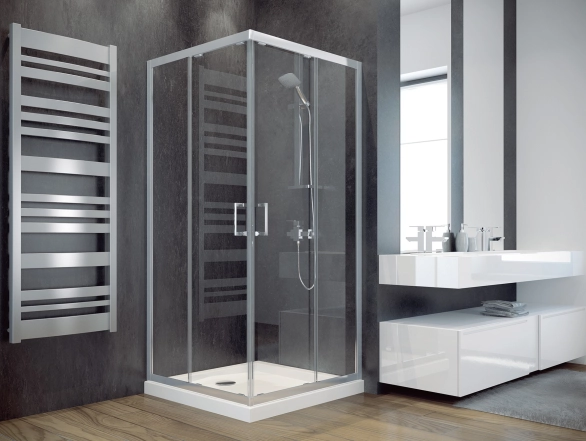 Кабина квадратная BESCO MODERN 90x90x185 универсальная: стекло прозрачное, профиль хромированный