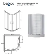 Кабіна півкругла BESCO MODERN 90x90x165 універсальна: скло mrozone, профіль хромований Фото - 1