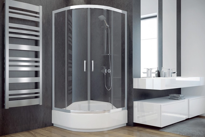 Кабина полукруглая BESCO MODERN 90x90x165 универсальная: стекло mrozone, профиль хромированный