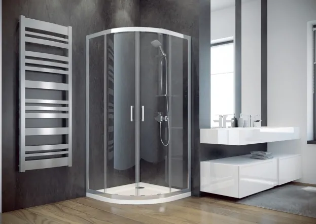 Кабина полукруглая BESCO MODERN 90x90x185 универсальная: стекло grigio, профиль хромированный
