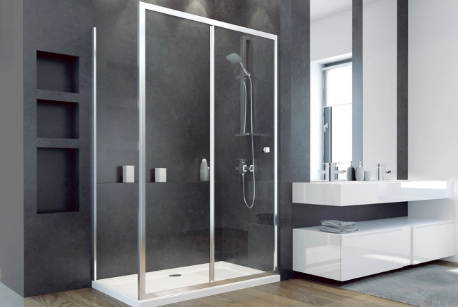 Панель боковая BESCO Duo slide 90x195 профиль хромированный блестящий, стекло прозрачное