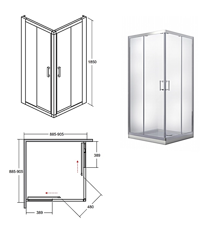 Кабіна квадратна BESCO MODERN 90x90x185 універсальна: скло grigio, профіль хромований Фото - 1