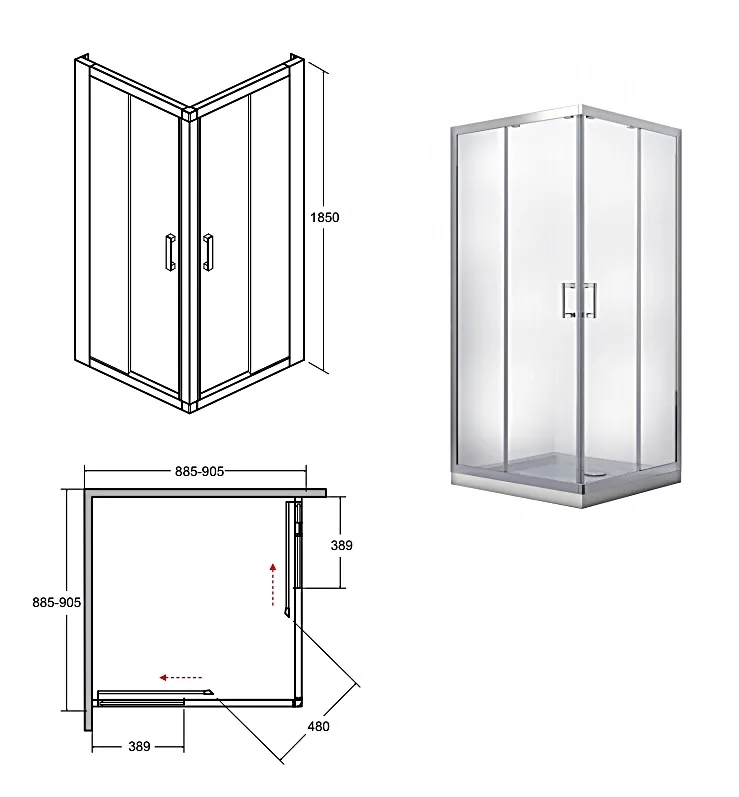 Кабина квадратная BESCO MODERN 90x90x185 универсальная: стекло grigio, профиль хромированный Фото - 1