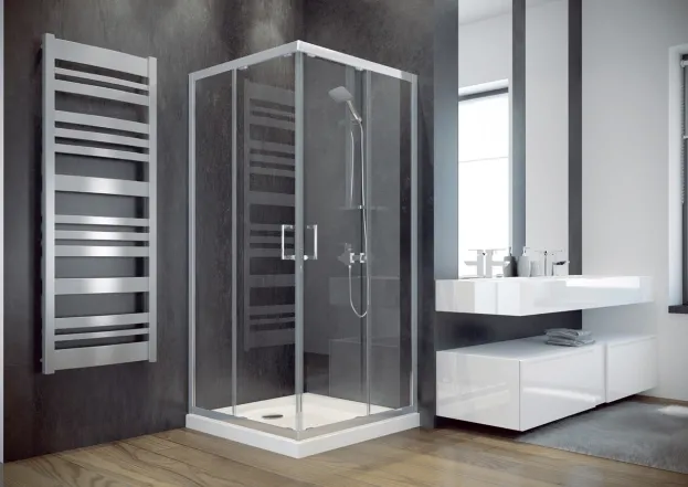 Кабина квадратная BESCO MODERN 90x90x185 универсальная: стекло grigio, профиль хромированный