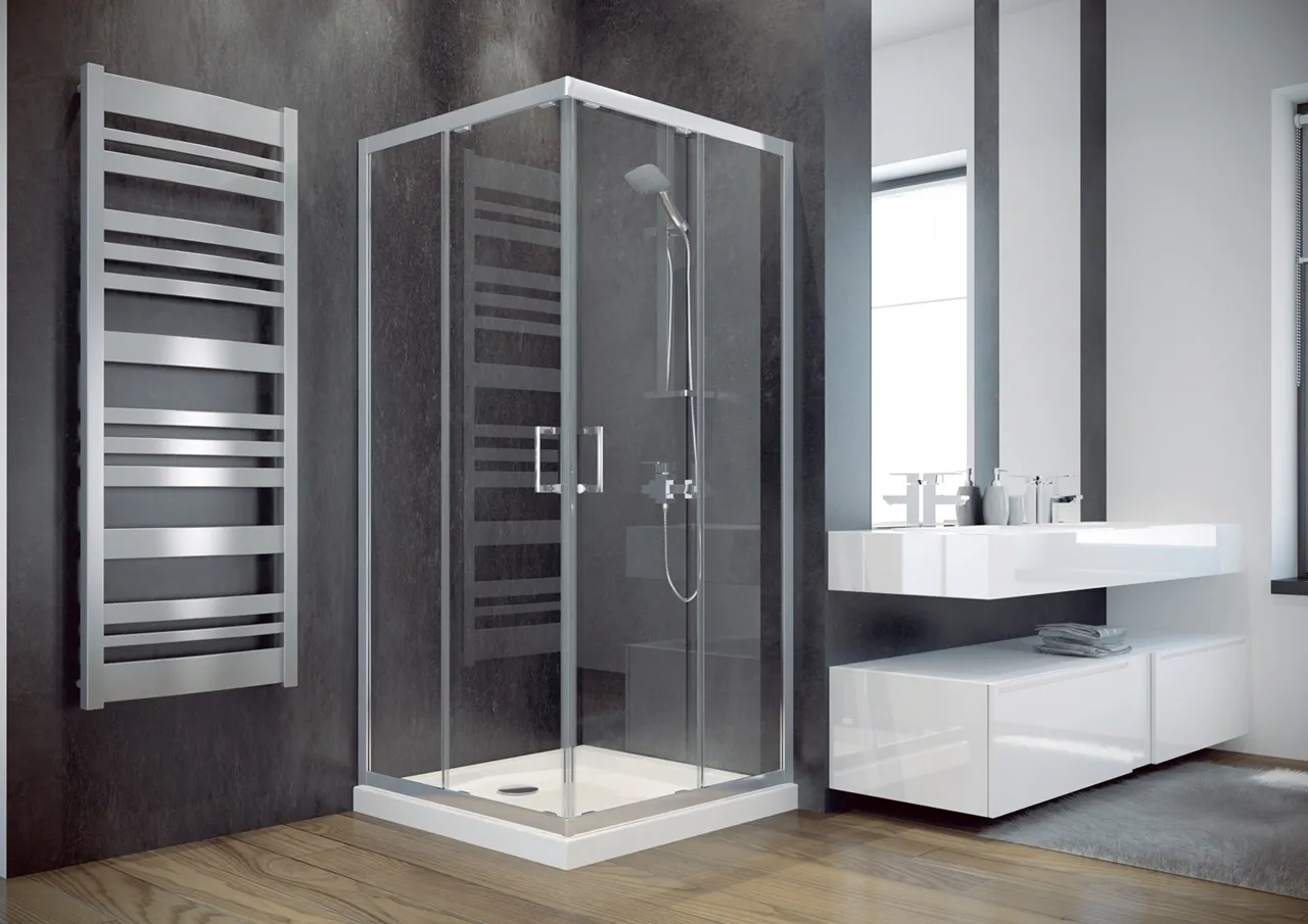 Кабіна квадратна BESCO MODERN 80x80x185: скло mrozone, профіль хромований