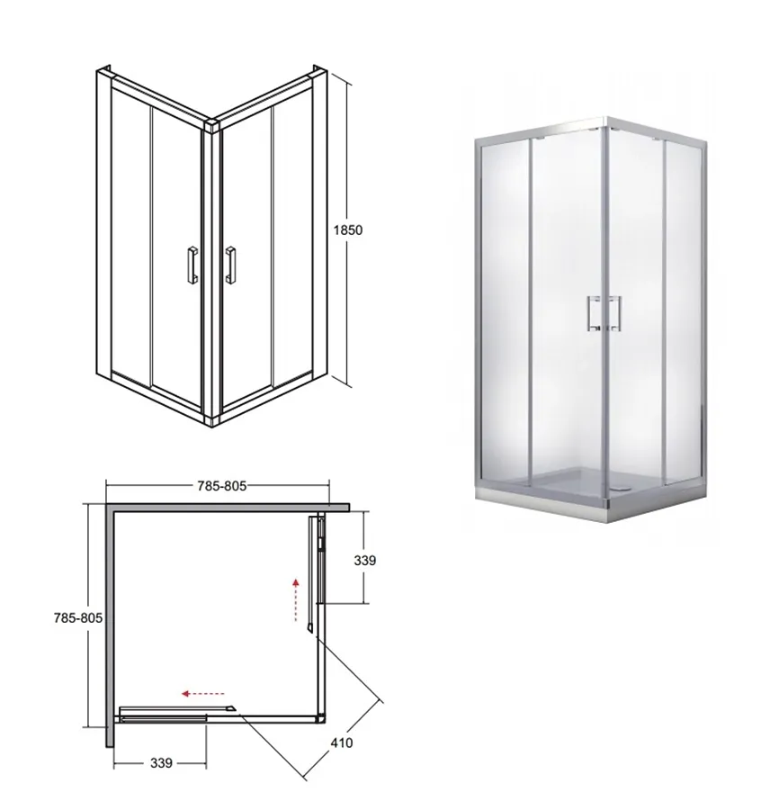 Кабіна квадратна BESCO MODERN 80x80x185: скло mrozone, профіль хромований Фото - 1
