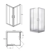 Кабіна квадратна BESCO MODERN 80x80x185: скло mrozone, профіль хромований Фото - 1