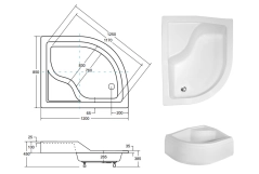 Поддон полукруглый BESCO MAXI 120x85х24/38,5 Р правый + ноги Фото - 2
