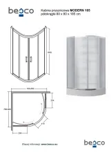 Кабіна півкругла BESCO MODERN 90x90x185 універсальна: скло прозоре, профіль хромований Фото - 1