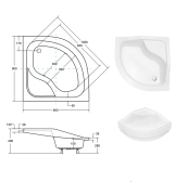 Поддон полукруглый BESCO OLIVER 90x90x28,5 глубина 15, с сиденьем + ноги Фото - 2