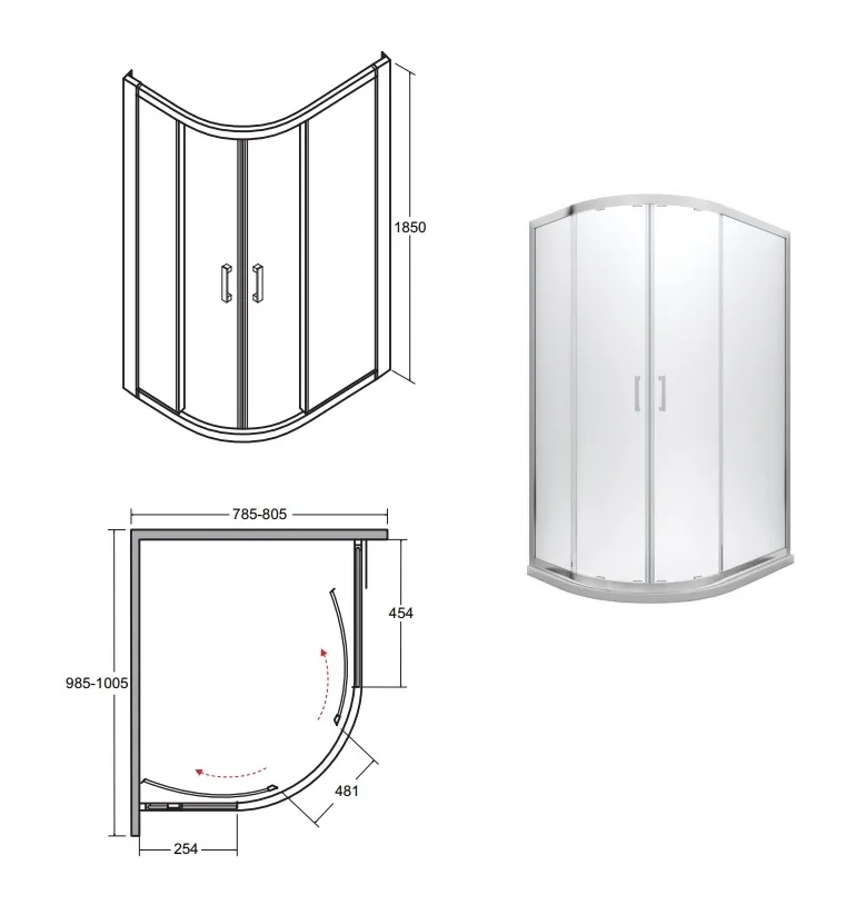 Кабіна асиметрична BESCO MODERN 100x80x185 універсальна: скло прозоре, профіль хромований Фото - 1