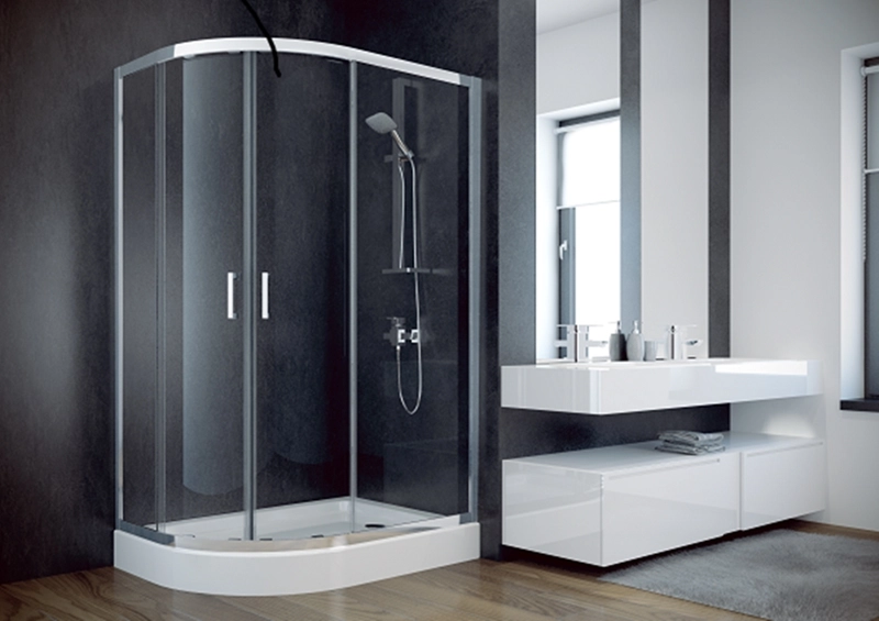 Кабина асимметричная BESCO MODERN 120x90x185 универсальная: стекло прозрачное, профиль хромированный
