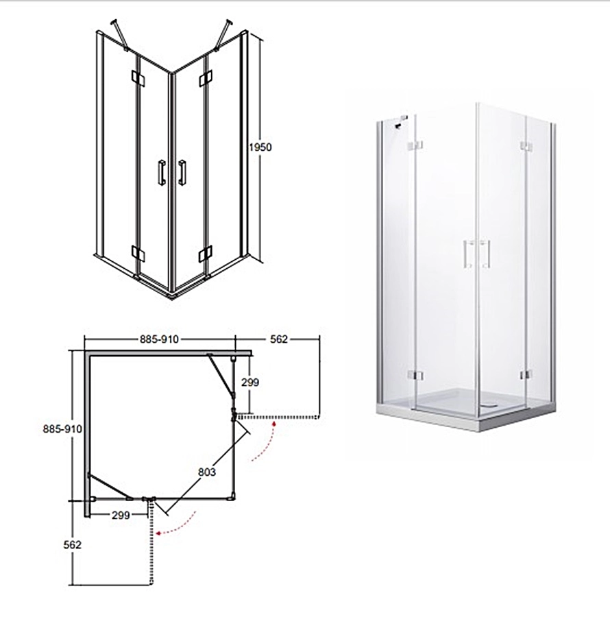 Кабина квадратная BESCO VIVA 90x90x195 L/P, стекло прозрачное, профиль хромированный Фото - 1