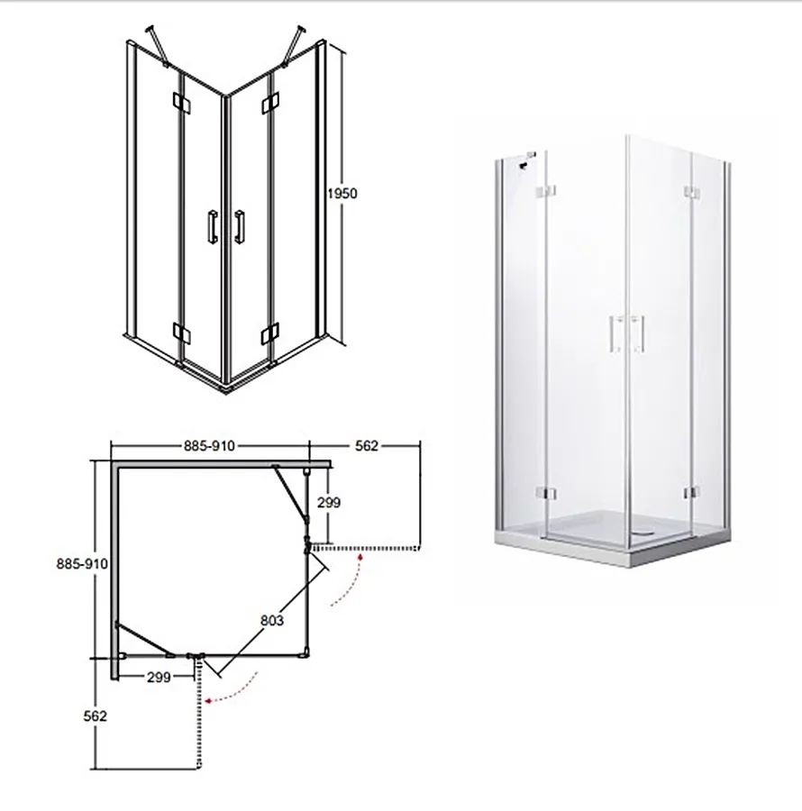 Кабіна квадратна BESCO VIVA 90x90x195 L/P, скло прозоре, профіль хромований Фото - 1