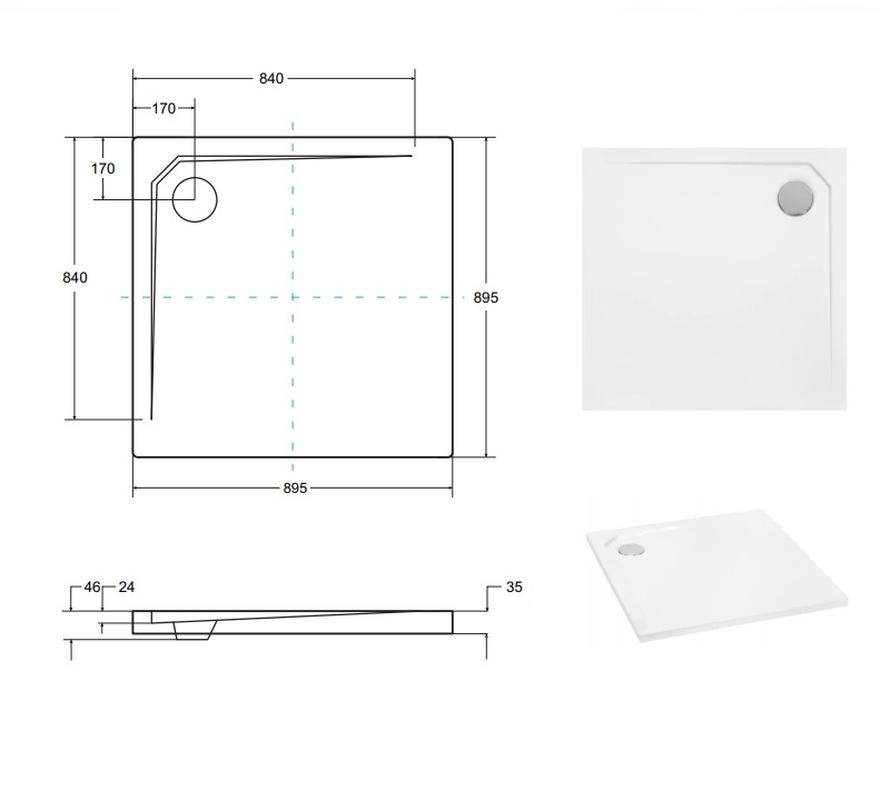 Піддон квадратний BESCO ACRO UltraSlim 90х90x2/3.5 білий Фото - 3