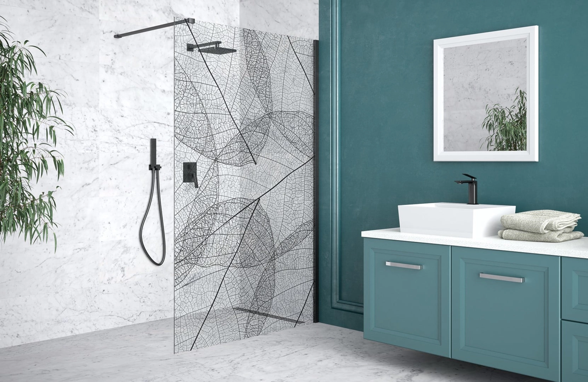 Кабіна BESCO Walk-in Leafy 120x200 скло з візерунком Фото - 1