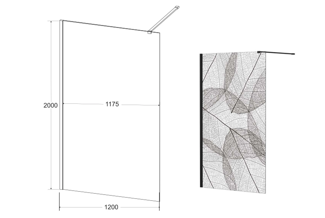 Кабіна BESCO Walk-in Leafy 120x200 скло з візерунком Фото - 2
