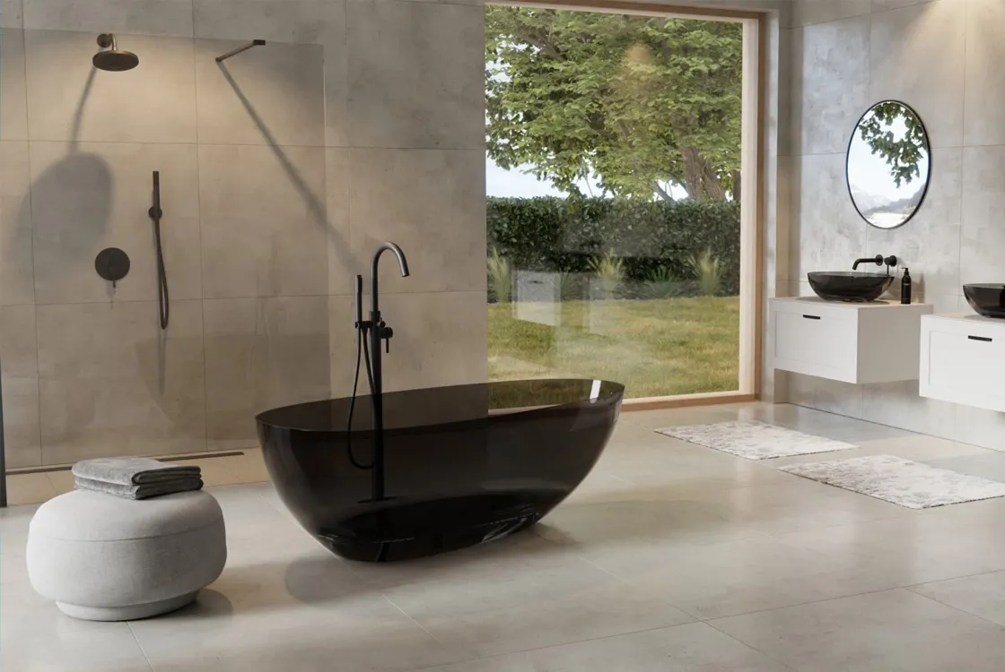Ванна свободностоящая BESCO XARA 160х75 Carbon Grey, с сифоном клик-клак черный Фото - 3