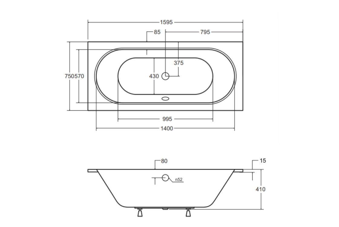 Ванна акрилова BESCO VITAE SLIM 160х75 (соло) без ніг Фото - 2