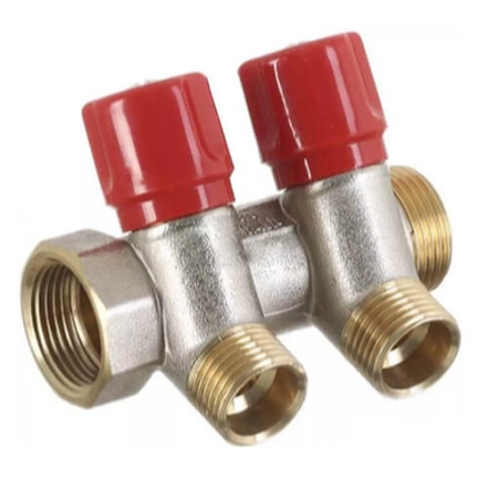 Колектор з вентилями BIANCHI  Ø3/4" х 2 х 1/2"ЗР  хром (червоний)  I=36 мм (202B05040A)