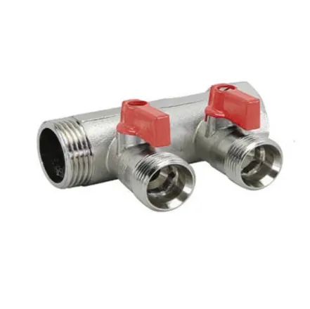 Колектор з кульовими кранами BIANCHI Ø1" х 2 х 3/4"ЗР (червоний)  I=45 мм (202C06050A)
