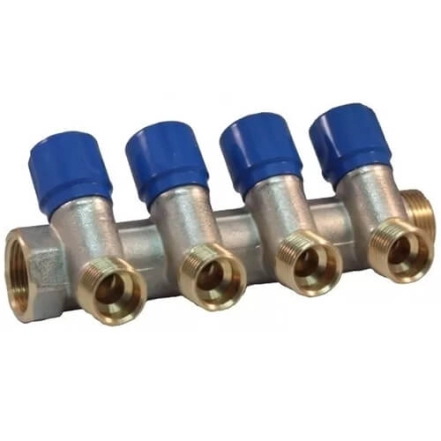 Коллектор с вентилями BIANCHI Ø3/4" х 4 х 1/2 "НР хром (синий) I=36 мм (204B05040D)