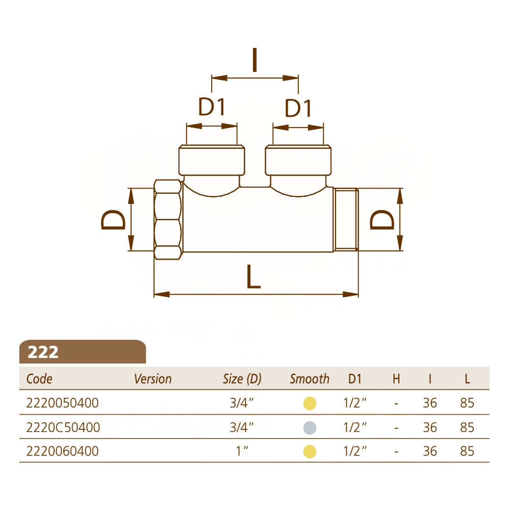 Колектор BIANCHI Ø1" х 2 х 1/2" ВР  латунь  I=36 мм Фото - 3