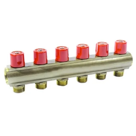 Коллектор с вентилями BIANCHI Ø1" х 6 х 3/4 "НР (красный) I=50 мм (236E06050A)