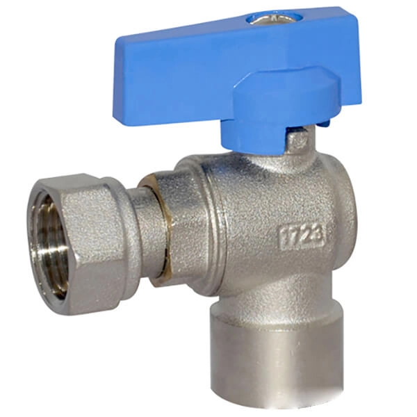 Кран угловой BIANCHI Ø3/4" В х 3/4" В с накидной гайкой (blue/синий)