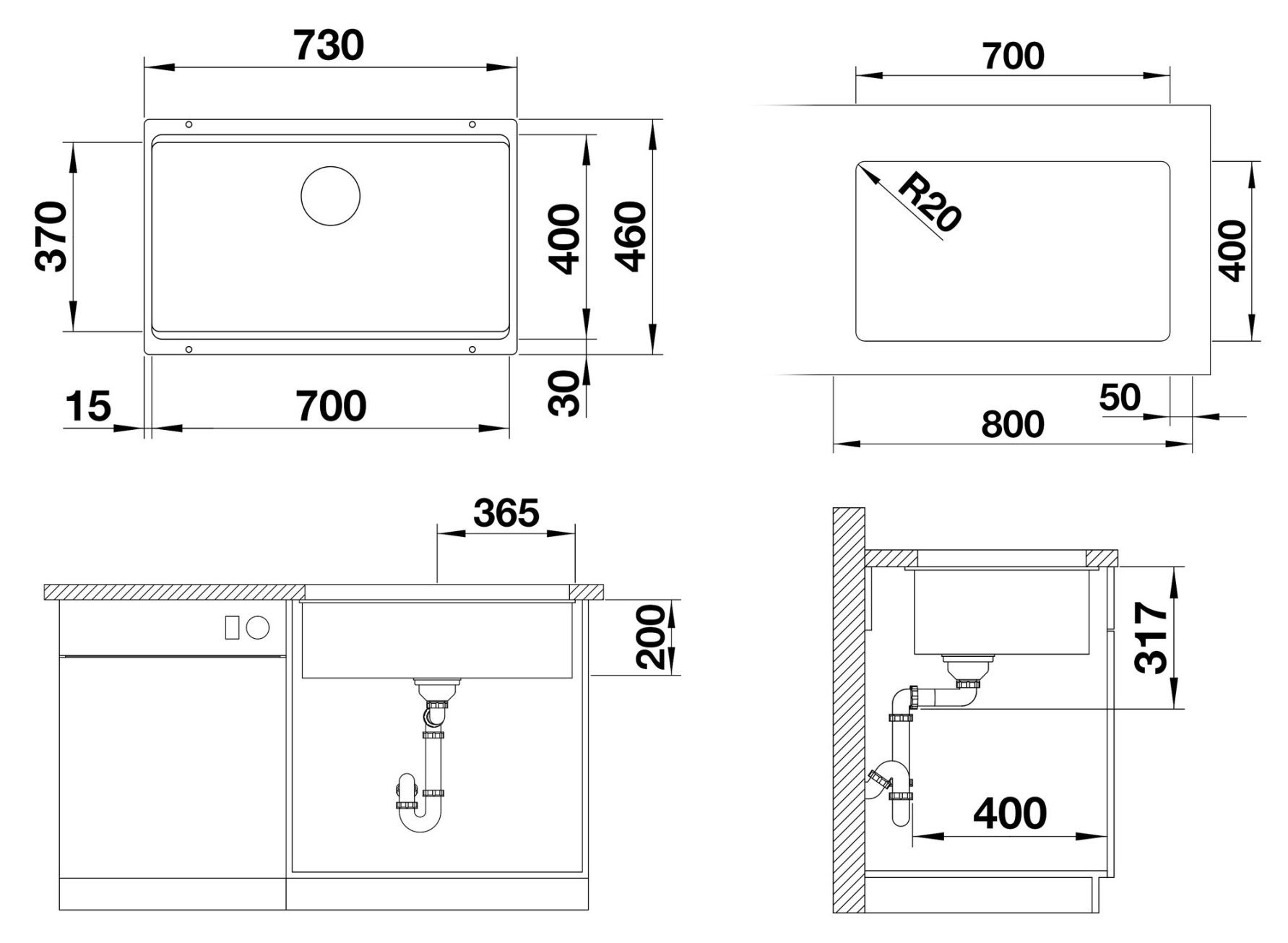 Кухонная мойка Blanco ETAGON 700-U SILGRANIT нежный белый (527078) Фото - 1