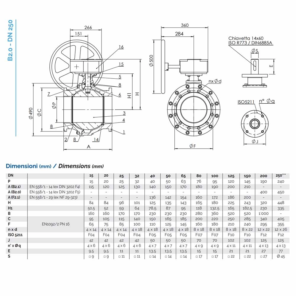Кран кульовий фланцевий Brandoni (високоміцний чавун)  NBR  -10/+100°C DN150 Фото - 2