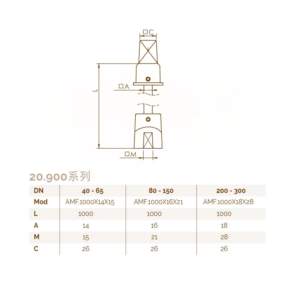 Шток-подовжувач Brandoni для засувки серії 20.900 (DN80÷150)  L=1000 мм (AMF.1000X16X21) Фото - 1