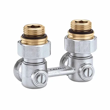Кран нижнього підключення сталевого радіатора Caleffi Ø1/2" х 3/4" кутовий (301143)
